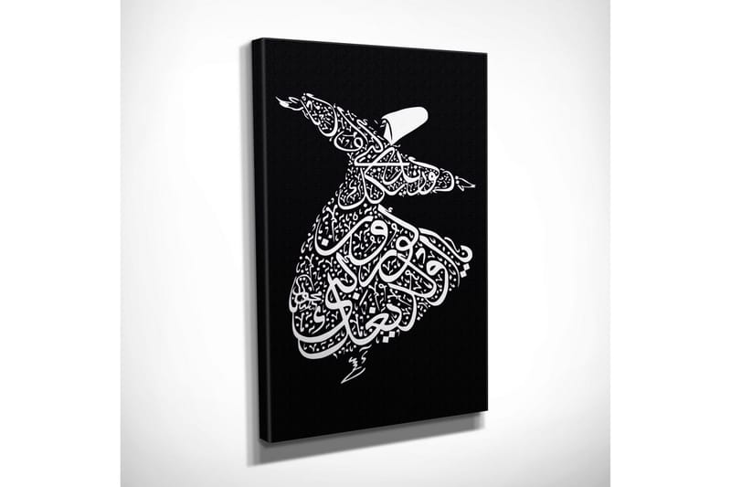 Lite lerretsbilde 30x40 cm - Dansende figur i kalligrafisk stil - Hvit / Svart - Interiør - Maleri & posters - Lerretsbilder