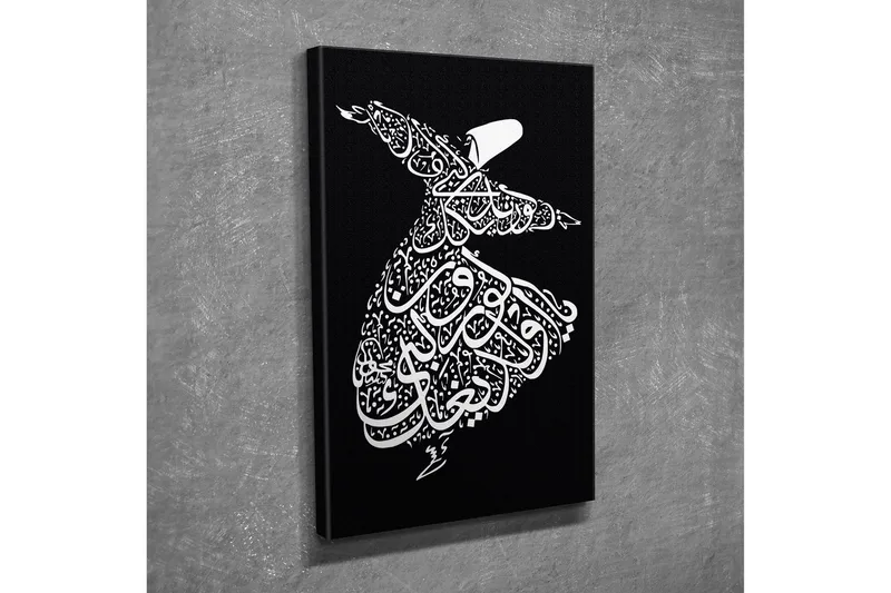 Lite lerretsbilde 30x40 cm - Dansende figur i kalligrafisk stil - Hvit / Svart - Interiør - Maleri & posters - Lerretsbilder