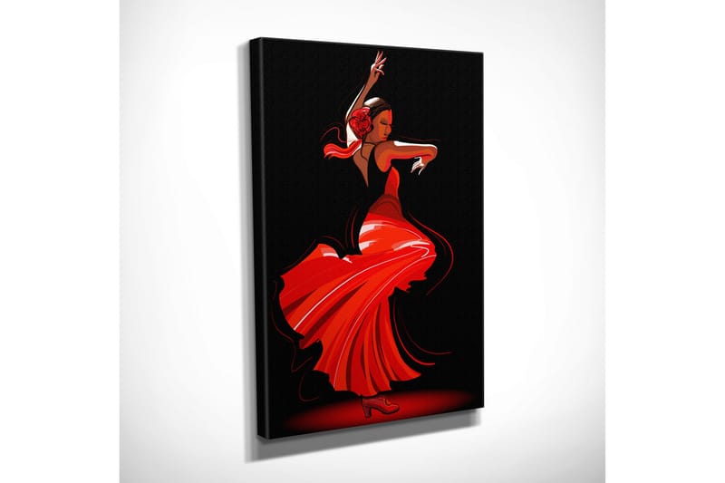 Lite lerretsbilde 30x40 cm - Dansende kvinne i rød kjole - Rød / Svart - Interiør - Maleri & posters - Lerretsbilder