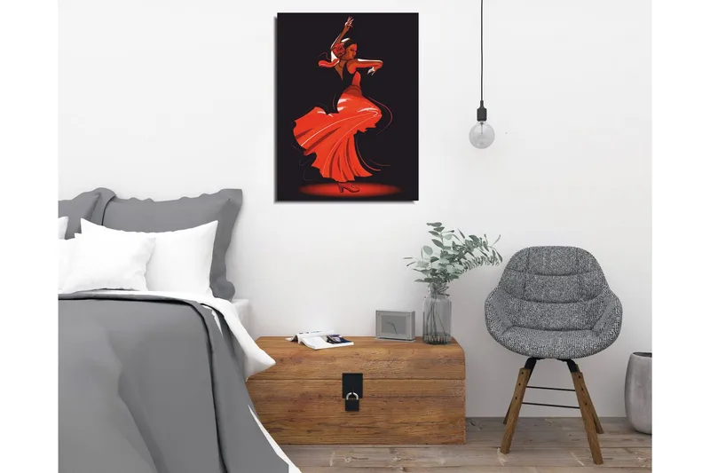 Lite lerretsbilde 30x40 cm - Dansende kvinne i rød kjole - Rød / Svart - Interiør - Maleri & posters - Lerretsbilder