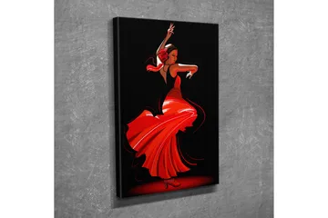 Lite lerretsbilde 30x40 cm - Dansende kvinne i rød kjole - Rød / Svart - Interiør - Maleri & posters - Lerretsbilder