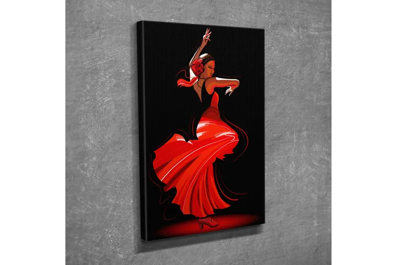 Lite lerretsbilde 30x40 cm - Dansende kvinne i rød kjole - Rød / Svart - Interiør - Maleri & posters - Lerretsbilder