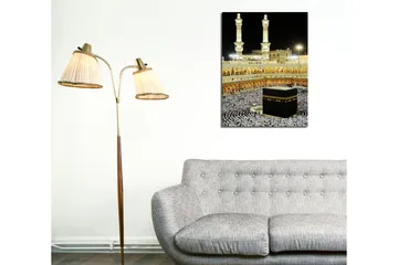 Lite lerretsbilde 30x40 cm - Den hellige Kaba i Mekka omgitt av pilegrimer - Svart / Hvit / Gull - Interiør - Maleri & posters - Lerretsbilder