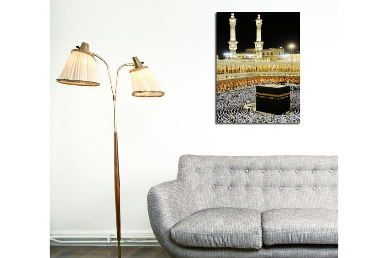 Lite lerretsbilde 30x40 cm - Den hellige Kaba i Mekka omgitt av pilegrimer - Svart / Hvit / Gull - Interiør - Maleri & posters - Lerretsbilder