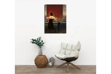 Lite lerretsbilde 30x40 cm - Elegant kvinne i svart kjole nyter en drink på en bar - Rød / Svart / Beige - Interiør - Maleri & posters - Lerretsbilder