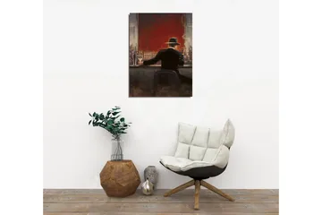 Lite lerretsbilde 30x40 cm - Elegant mann i svart dress som sitter i en bar med en cocktail i hånden - Rød / Svart / Beige - Interiør - Maleri & posters - Lerretsbilder