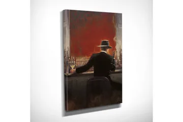 Lite lerretsbilde 30x40 cm - Elegant mann i svart dress som sitter i en bar med en cocktail i hånden - Rød / Svart / Beige - Interiør - Maleri & posters - Lerretsbilder