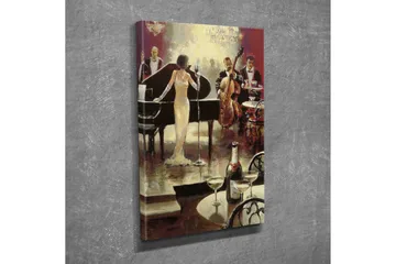 Lite lerretsbilde 30x40 cm - Elegante musikere opptrer i luksuriøse omgivelser - Gull / Svart / Rød - Interiør - Maleri & posters - Lerretsbilder