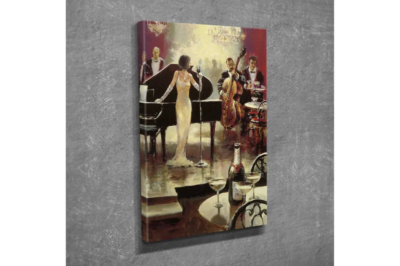 Lite lerretsbilde 30x40 cm - Elegante musikere opptrer i luksuriøse omgivelser - Gull / Svart / Rød - Interiør - Maleri & posters - Lerretsbilder