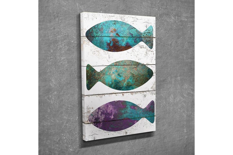 Lite lerretsbilde 30x40 cm - Fargerik fisk i abstrakt stil - Turkis / Lilla / Brun - Interiør - Maleri & posters - Lerretsbilder