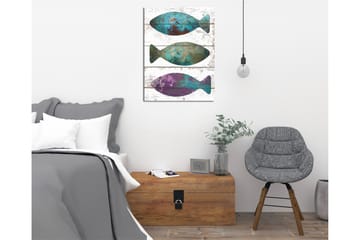 Lite lerretsbilde 30x40 cm - Fargerik fisk i abstrakt stil - Turkis / Lilla / Brun - Interiør - Maleri & posters - Lerretsbilder