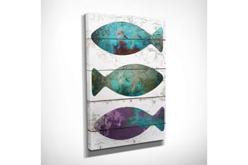 Lite lerretsbilde 30x40 cm - Fargerik fisk i abstrakt stil - Turkis / Lilla / Brun - Interiør - Maleri & posters - Lerretsbilder