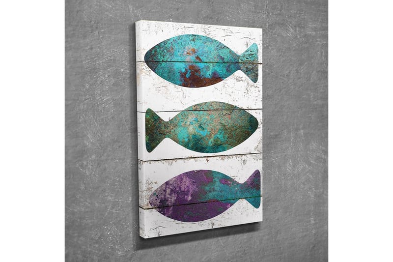Lite lerretsbilde 30x40 cm - Fargerik fisk i abstrakt stil - Turkis / Lilla / Brun - Interiør - Maleri & posters - Lerretsbilder