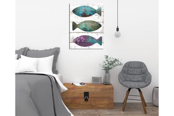 Lite lerretsbilde 30x40 cm - Fargerik fisk i abstrakt stil - Turkis / Lilla / Brun - Interiør - Maleri & posters - Lerretsbilder