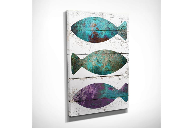 Lite lerretsbilde 30x40 cm - Fargerik fisk i abstrakt stil - Turkis / Lilla / Brun - Interiør - Maleri & posters - Lerretsbilder