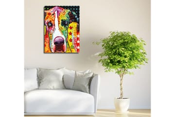 Lite lerretsbilde 30x40 cm - Fargerik hund med lekne mønstre - Grønn / Oransje / Rosa - Interiør - Maleri & posters - Lerretsbilder