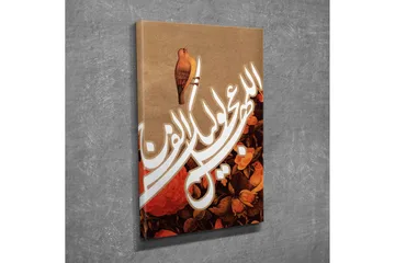 Lite lerretsbilde 30x40 cm - Fargerik komposisjon med fugl og blomster - Rød / Brun / Hvit - Interiør - Maleri & posters - Lerretsbilder