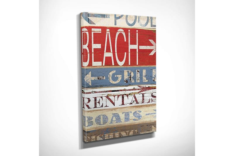 Lite lerretsbilde 30x40 cm - Fargerike veiskilt med strand- og fritidsmotiver - Rød / Blå / Hvit - Interiør - Maleri & posters - Lerretsbilder