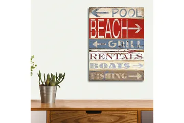 Lite lerretsbilde 30x40 cm - Fargerike veiskilt med strand- og fritidsmotiver - Rød / Blå / Hvit - Interiør - Maleri & posters - Lerretsbilder