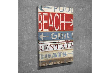 Lite lerretsbilde 30x40 cm - Fargerike veiskilt med strand- og fritidsmotiver - Rød / Blå / Hvit - Interiør - Maleri & posters - Lerretsbilder