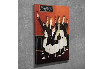 Lite lerretsbilde 30x40 cm - Festlig folkemengde av servitører som skåler for vin i en livlig atmosfære - Rød / Svart / Hvit - Interiør - Maleri & posters - Lerretsbilder