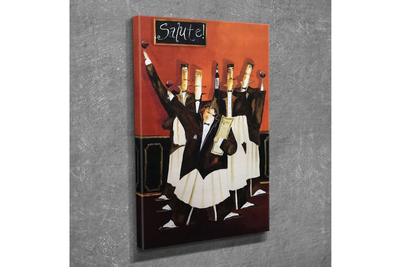 Lite lerretsbilde 30x40 cm - Festlig folkemengde av servitører som skåler for vin i en livlig atmosfære - Rød / Svart / Hvit - Interiør - Maleri & posters - Lerretsbilder