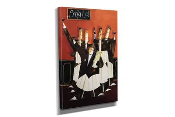 Lite lerretsbilde 30x40 cm - Festlig folkemengde av servitører som skåler for vin i en livlig atmosfære - Rød / Svart / Hvit - Interiør - Maleri & posters - Lerretsbilder