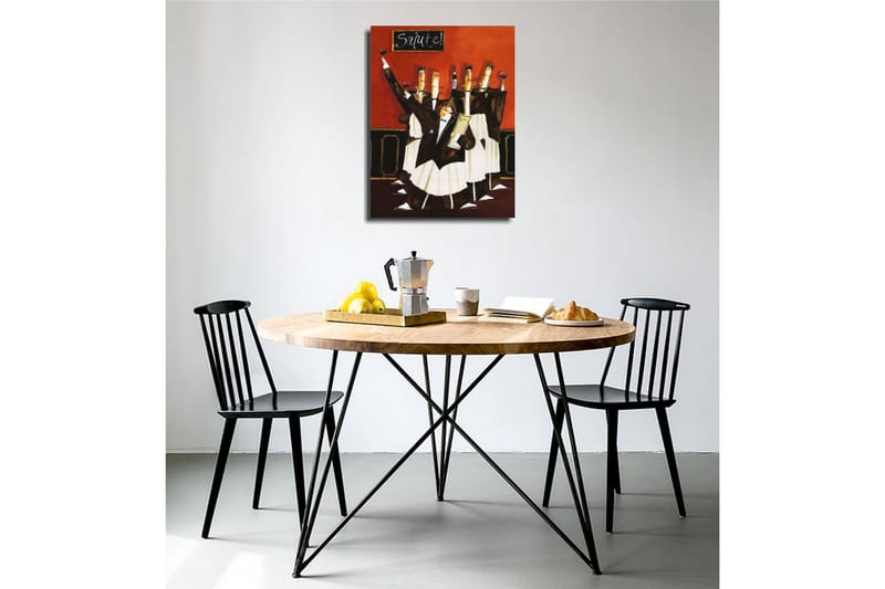 Lite lerretsbilde 30x40 cm - Festlig folkemengde av servitører som skåler for vin i en livlig atmosfære - Rød / Svart / Hvit - Interiør - Maleri & posters - Lerretsbilder