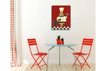 Lite lerretsbilde 30x40 cm - Glad kokk med et brett fylt med mat og drikke - Rød / Hvit / Svart - Interiør - Maleri & posters - Lerretsbilder