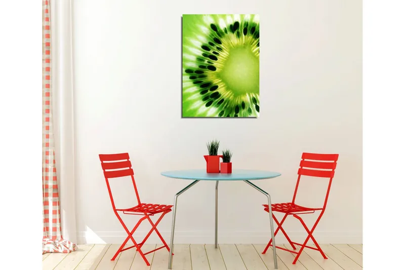 Lite lerretsbilde 30x40 cm - Grønn kiwi med detaljerte frø - Grønn / Lys grønn / Svart - Interiør - Maleri & posters - Lerretsbilder