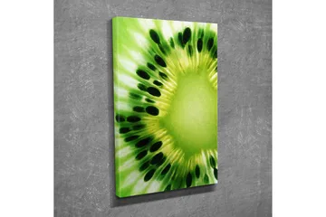 Lite lerretsbilde 30x40 cm - Grønn kiwi med detaljerte frø - Grønn / Lys grønn / Svart - Interiør - Maleri & posters - Lerretsbilder