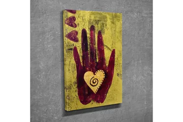 Lite lerretsbilde 30x40 cm - Hånd med et hjerte i midten - Mørk rød / Gul / Beige - Interiør - Maleri & posters - Lerretsbilder