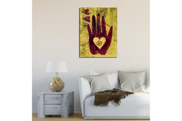 Lite lerretsbilde 30x40 cm - Hånd med et hjerte i midten - Mørk rød / Gul / Beige - Interiør - Maleri & posters - Lerretsbilder
