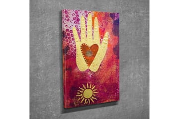 Lite lerretsbilde 30x40 cm - Hånd med hjerte i en fargerik komposisjon - Gull / Rød / Lilla - Interiør - Maleri & posters - Lerretsbilder