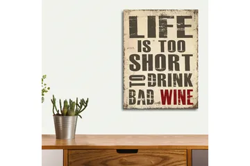 Lite lerretsbilde 30x40 cm - Inspirerende sitater om livet og vin - Beige / Mørkegrå / Rød - Interiør - Maleri & posters - Lerretsbilder