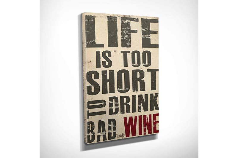 Lite lerretsbilde 30x40 cm - Inspirerende sitater om livet og vin - Beige / Mørkegrå / Rød - Interiør - Maleri & posters - Lerretsbilder