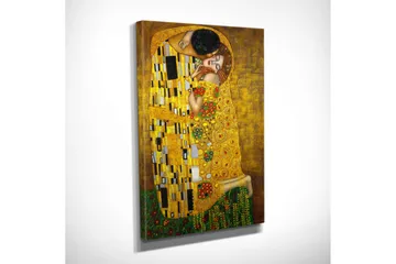 Lite lerretsbilde 30x40 cm - Intimt øyeblikk mellom to elskere i en gyllen omfavnelse - Gull / Grønn / Rød - Interiør - Maleri & posters - Lerretsbilder