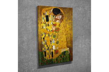 Lite lerretsbilde 30x40 cm - Intimt øyeblikk mellom to elskere i en gyllen omfavnelse - Gull / Grønn / Rød - Interiør - Maleri & posters - Lerretsbilder