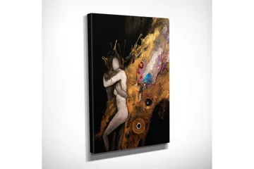 Lite lerretsbilde 30x40 cm - Intimt par i en omfavnende gest med abstrakte elementer - Gull / Svart / Beige - Interiør - Maleri & posters - Lerretsbilder