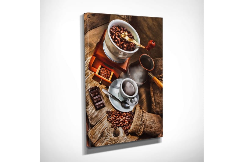 Lite lerretsbilde 30x40 cm - Kaffe- og sjokoladekomposisjon med ristede kaffebønner - Brun / Beige / Svart - Interiør - Maleri & posters - Lerretsbilder
