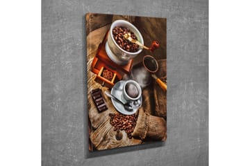 Lite lerretsbilde 30x40 cm - Kaffe- og sjokoladekomposisjon med ristede kaffebønner - Brun / Beige / Svart - Interiør - Maleri & posters - Lerretsbilder
