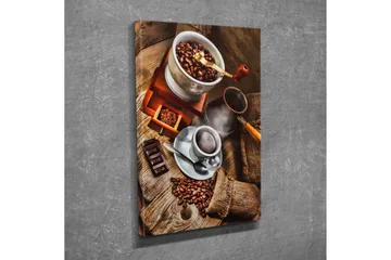 Lite lerretsbilde 30x40 cm - Kaffe- og sjokoladekomposisjon med ristede kaffebønner - Brun / Beige / Svart - Interiør - Maleri & posters - Lerretsbilder