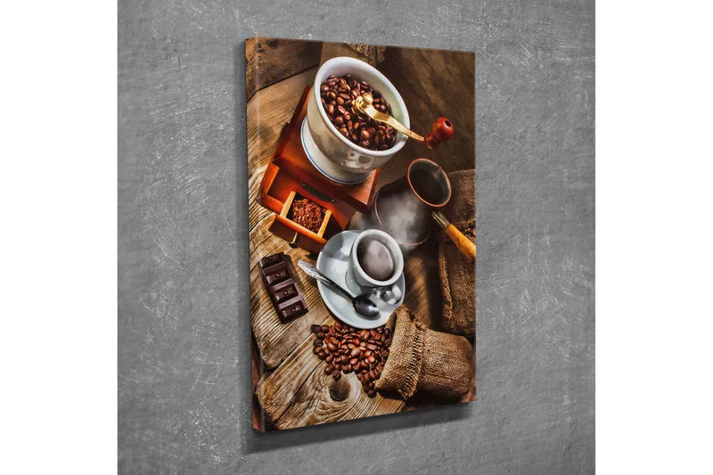 Lite lerretsbilde 30x40 cm - Kaffe- og sjokoladekomposisjon med ristede kaffebønner - Brun / Beige / Svart - Interiør - Maleri & posters - Lerretsbilder