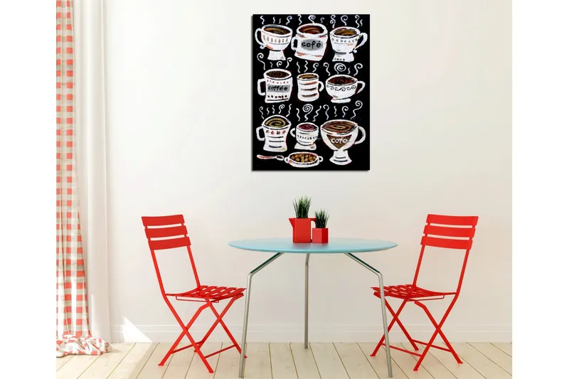 Lite lerretsbilde 30x40 cm - Kaffekopper med dampende innhold - Svart / Hvit / Brun - Interiør - Maleri & posters - Lerretsbilder