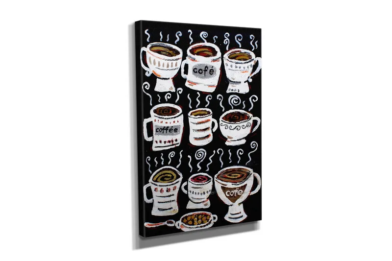 Lite lerretsbilde 30x40 cm - Kaffekopper med dampende innhold - Svart / Hvit / Brun - Interiør - Maleri & posters - Lerretsbilder
