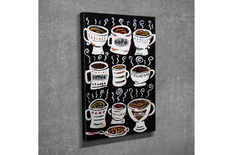 Lite lerretsbilde 30x40 cm - Kaffekopper med dampende innhold - Svart / Hvit / Brun - Interiør - Maleri & posters - Lerretsbilder
