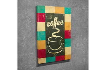 Lite lerretsbilde 30x40 cm - Kopp med rykende varm kaffe og teksten coffee - Mørkegrønn / Turkis / Rød - Interiør - Maleri & posters - Lerretsbilder