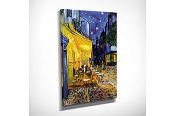 Lite lerretsbilde 30x40 cm - Livlig uteservering under stjerneklare netter - Gul / Blå / Mørkegrønn - Interiør - Maleri & posters - Lerretsbilder