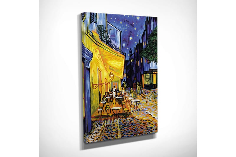 Lite lerretsbilde 30x40 cm - Livlig uteservering under stjerneklare netter - Gul / Blå / Mørkegrønn - Interiør - Maleri & posters - Lerretsbilder