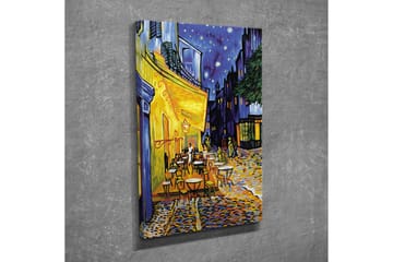 Lite lerretsbilde 30x40 cm - Livlig uteservering under stjerneklare netter - Gul / Blå / Mørkegrønn - Interiør - Maleri & posters - Lerretsbilder